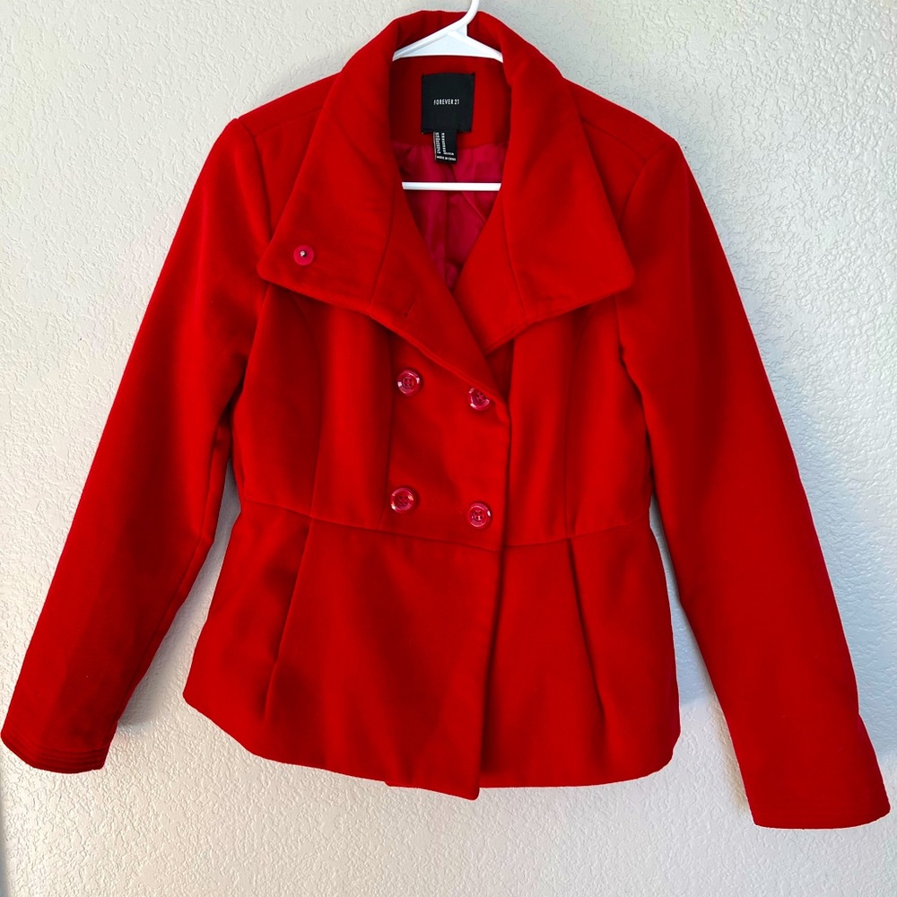 Forever 21 red pea coat size medium